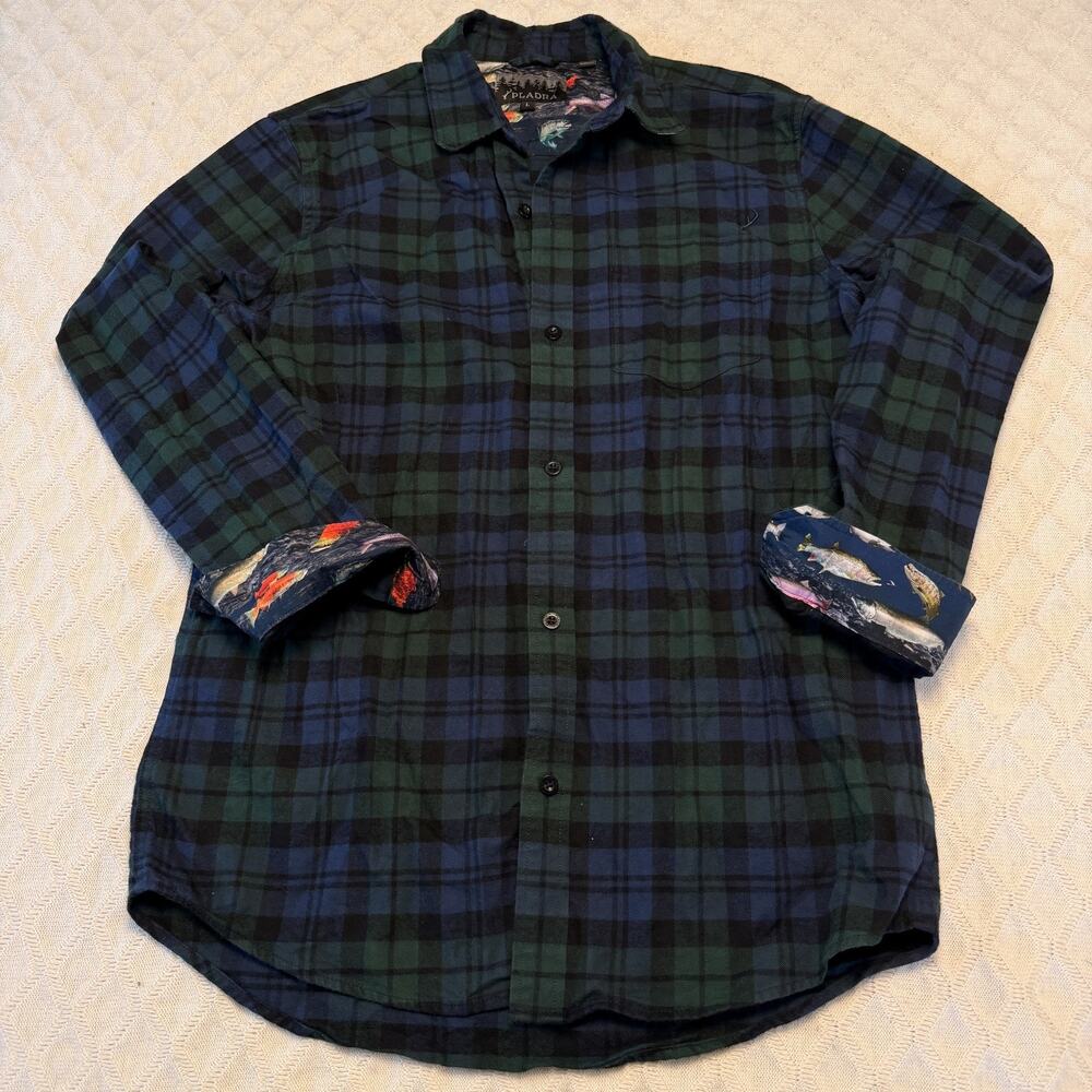 Pladra Shirt Mens Large Blue Green Plaid Long Sleeve Flannel Button Up Casual